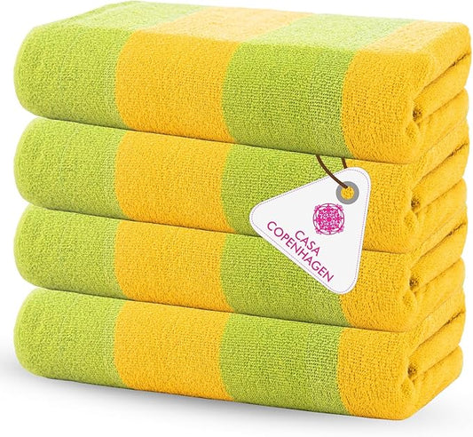 CASA COPENHAGEN Malibu Beach Towels Designed in Denmark Rough and Tough, Quick Dry, for Pool, Bath & Shower 30x60 inches 4 Pieces Cotton Beach Bath Towels Set - Green