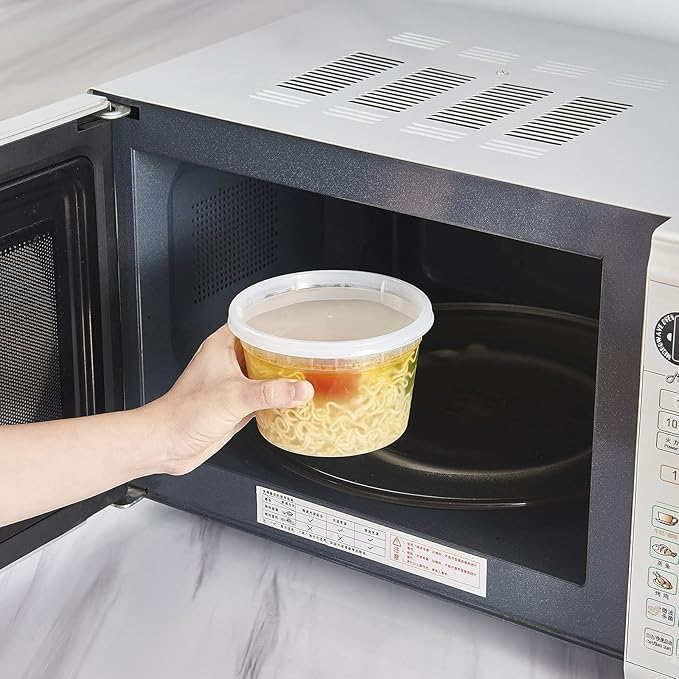 [48Set - 16oz.] Plastic Deli Food Storage Containers With Plastic Lids, Disposable togo containers for soup, Meal Prep, Slime | BPA Free | Stackable | Leakproof | Microwave | Dishwasher | Freezer Safe