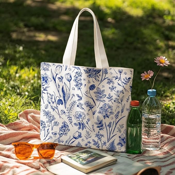 Animals-Flowers-Fruits-Bow Valentines Canvas Heart Tote Bag, Coquette Reusable Shopping Grocery Bags