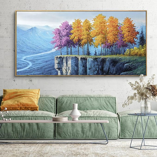 yiijeah Modern Wall Art - Landscape Wall Decor Living Room Bedroom Purple Tree Mountains and Rivers Printings Extra Large Canvas Picture Framed Artwork for Walls Relaxed Office Home Decoration