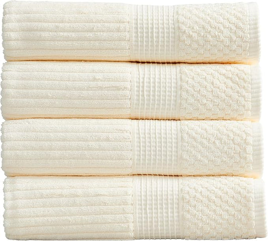 Springtree Home 100% Cotton Bath Towel Set of 4 | Super Soft & Absorbent with Quick-Dry Fibers | 4 Bath Towels | Textured and Durable Cotton | Krista Collection (Cream)
