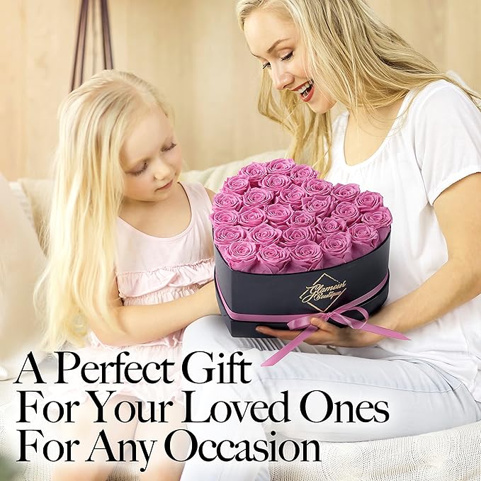 GLAMOUR BOUTIQUE 27 Flower Forever Heart Shape Box - Preserved Roses Gift for Her, Preserved Flowers, Pink