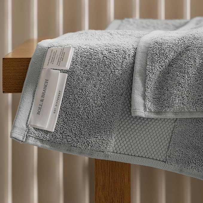 BOLL & BRANCH Plush Bath Towel Set - Shore - 6 Piece - Includes 2 Bath Towels, 2 Hand Towels & 2 Washcloths - 100% Organic Cotton - Ultra Soft & Luxurious - Quick Absorbing
