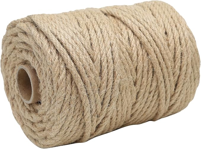 Natural Jute Twine 328ft 8mm,4Ply Twisted Thick Twine Rope Strong Jute String Roll for Crafts Gift Wrapping Gardening Home Decor Bundling Cat Scratching Post