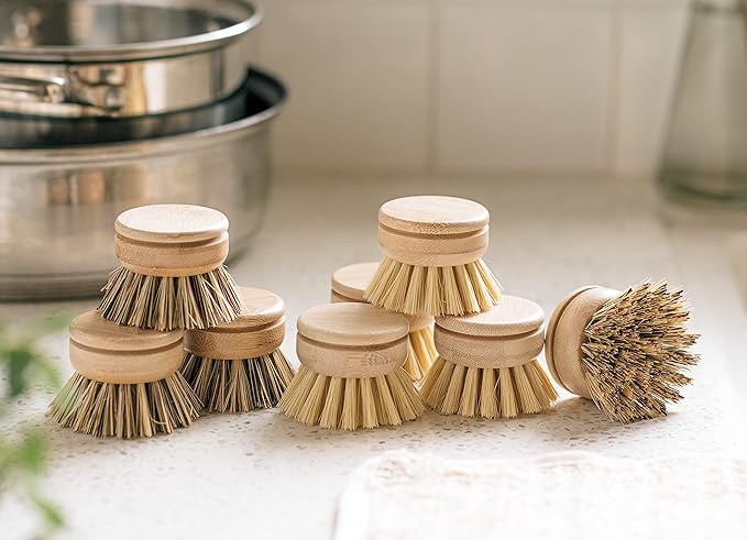 Jungle Culture Dish Brushes or Replacement Brush Heads for Eco Dish Brushes • Wooden Kitchen Washing Up Brush Heads • Interchangeable Bristle Refills • Dish Scrubbers (Firm Replacement Heads)