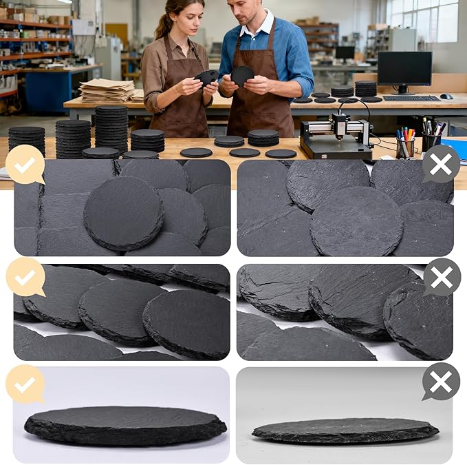 24 PCS Slate Drink Coasters Bulk, MAPRIAL 4 Inch Round Black Rustic Stone Coasters, Laser Engraving Blanks with Anti-Scratch Backing for Engraver, Wedding, Gifts, Home Decor, Bar