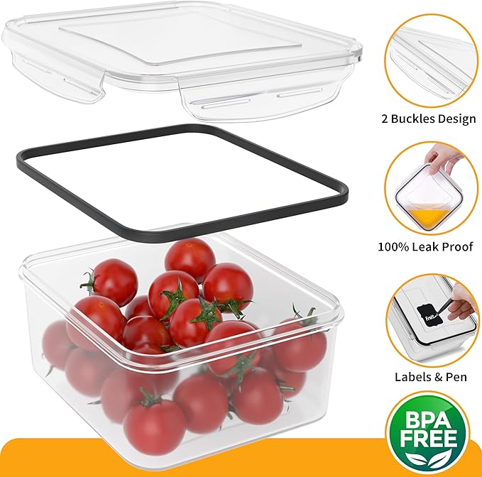 52 PCS Large Food Storage Containers with Lids Airtight, BPA-Free Leakproof Plastic Meal Prep Containers Reusable,Microwave & Dishwasher & Freezer Safe,Includes Labels & Pen