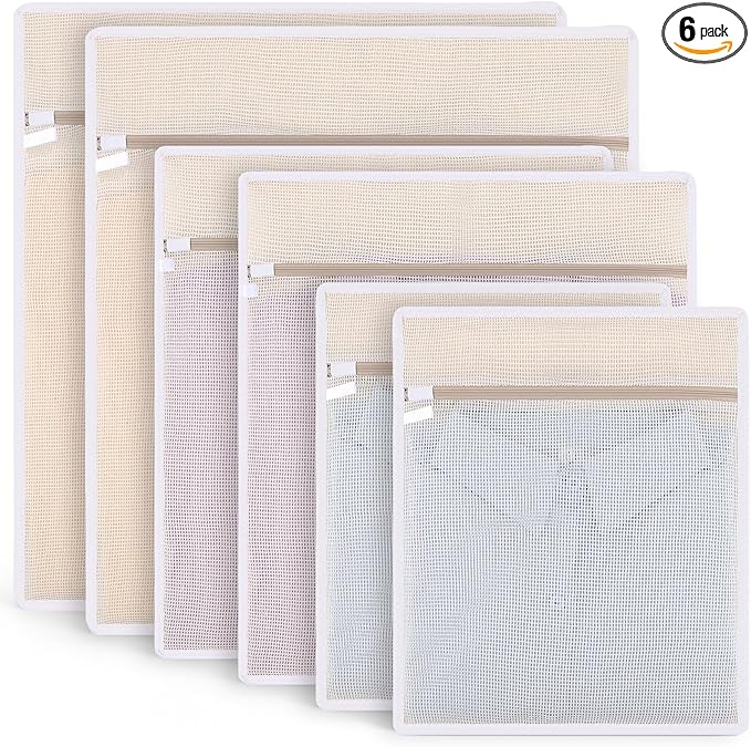 6Pcs Durable Cotton Mesh Laundry Bags for Delicates, 12×16in+16*20in+20*24in Breathable Laundry Mesh Wash Bags with Sturdy Zipper for Delicates, Clothes, Pants, Underwear, Bra, Socks (M+L+XL)
