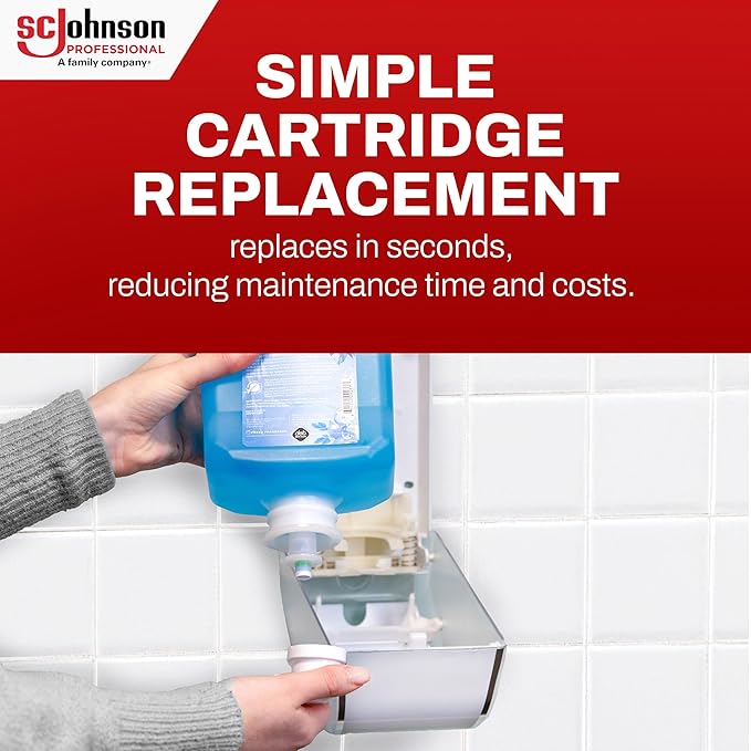 SC Johnson Professional Azure FOAM Dispenser and Refill Starter Kit, Wall Mount Soap Dispenser for Hand Soap, 1 Refresh Azure FOAM Hand Wash, 1 Liter Cartridge, 33.8 fl. oz., for Professional Use Only