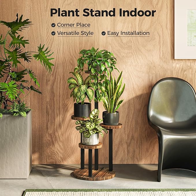 Bamworld Plant Tables Indoor Corner Plant Stand Tall Metal Wood Plant Shelf Outdoor Indoor Plant Table Rack 5 Tier Tier Plant Stand Garden Accessories for Living Room Balcony Patio
