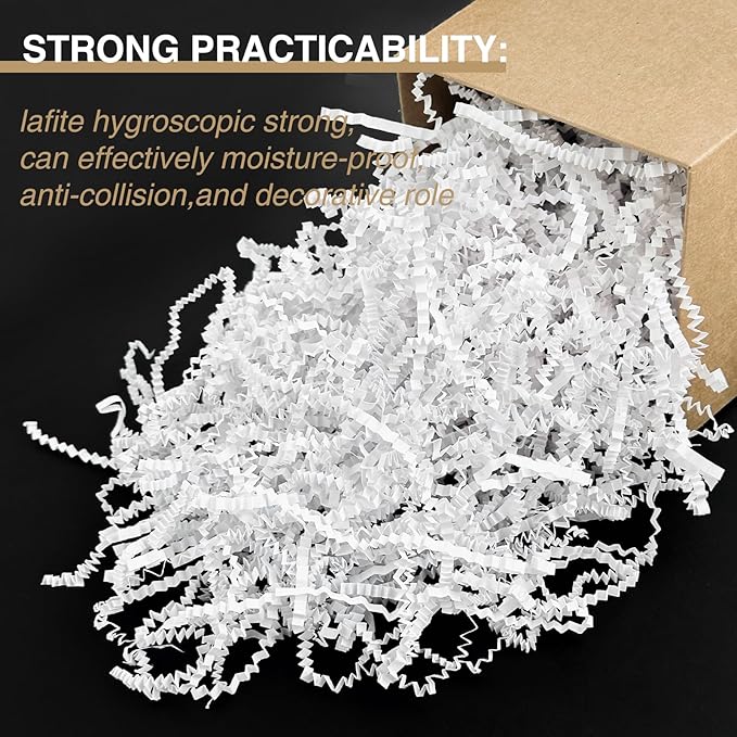 2LB Crinkle Cut Paper Shred Filler for Bag Gift Box Basket Confetti Paper Shreded Stuffing Decoration for Valentine's Day Holiday Party(White)