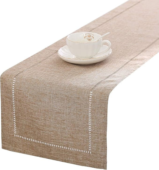 Tosewever Decorative Linen Table Runner Farmhouse Style Tabletop Collection 14 x 72 Inches Table Runners for Everyday Dining Wedding Party Holiday Home Decor (14" x 72", Light Coffee/Straight)