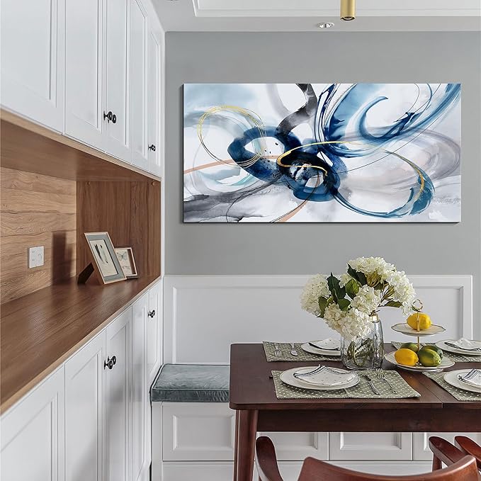 yiijeah Abstract Wall Art - Blue and White Pictures Wall Decor Living Room Canvas Artwork 40x20 Inches Modern Home Decor Bedroom Aesthetic