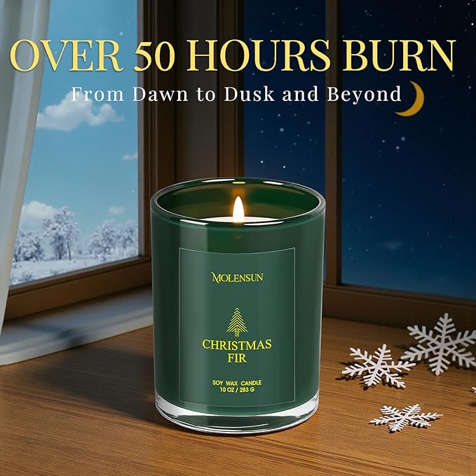 Christmas Fir Candle, 10oz Soy Scented Candle for Home, Christmas Birthday & Holiday Gifts for Women & Men, Long Lasting 50+ Hour Clean Non-Toxic Burn, Elegant Winter & Christmas Festive Home Decor