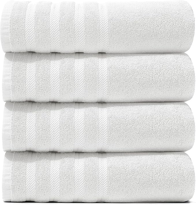 Hearth & Harbor Bath Towels for Bathroom - 100% Ring Spun Cotton Luxury Bathroom Towels - Soft & Highly Absorbent 4 Bath Towels, White