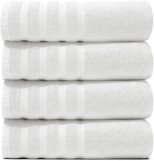 Hearth & Harbor Bath Towels for Bathroom - 100% Ring Spun Cotton Luxury Bathroom Towels - Soft & Highly Absorbent 4 Bath Towels, White