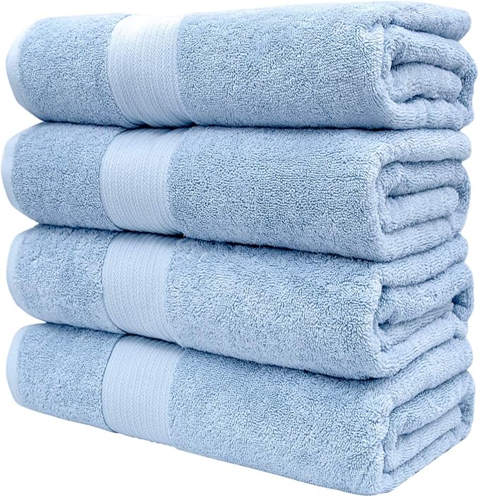 Luxury Extra Large Oversized Bath Towels | Hotel Quality Towels | 650 GSM | Soft Combed Cotton Towels for Bathroom | Thick & Fluffy Bath Sheets | Sky Blue - 4 Pack