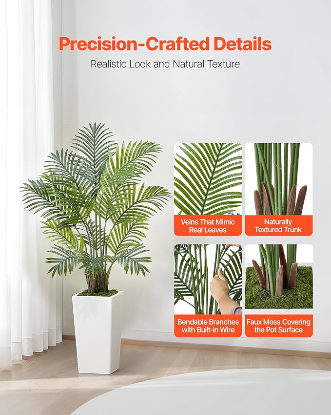 VEVOR Artificial Areca Palms 4 ft, 2 Pack Fake Palm Tropical Plants with White Tall Planter, Faux Floor Silk Plant in Pot, Large Tree for Home Office Living Room Decor House Warming, Indoor Outdoor