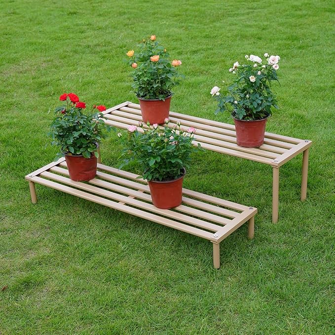 Metal Plant Stand, Rust-proof Aluminum Display Rack, Plants Display Stands Decoration Racks for Living Room Garden Balcony Patio (Wood Color, 31.5Inch Tall Leg)