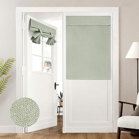 HOMEIDEAS 100% Sage Green Linen Blackout French Door Curtains, Privacy Door Window Curtains, 34 X 40 Inch Room Darkening Blinds, Thermal Insulated Shades for Bedroom, 1 Panel