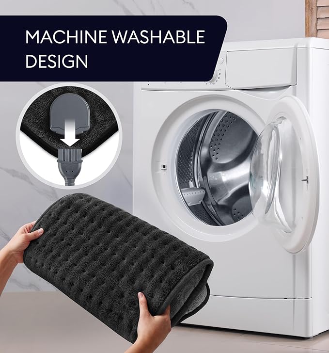 GENIANI Electric Throw – Heated Throw Blanket & Electric Blanket Throw, Heating Pad for Back Pain & Cramps Relief, Auto Shut Off, Washable, Moist Heat Pad for Neck & Shoulder (12"x24" Jet Black)