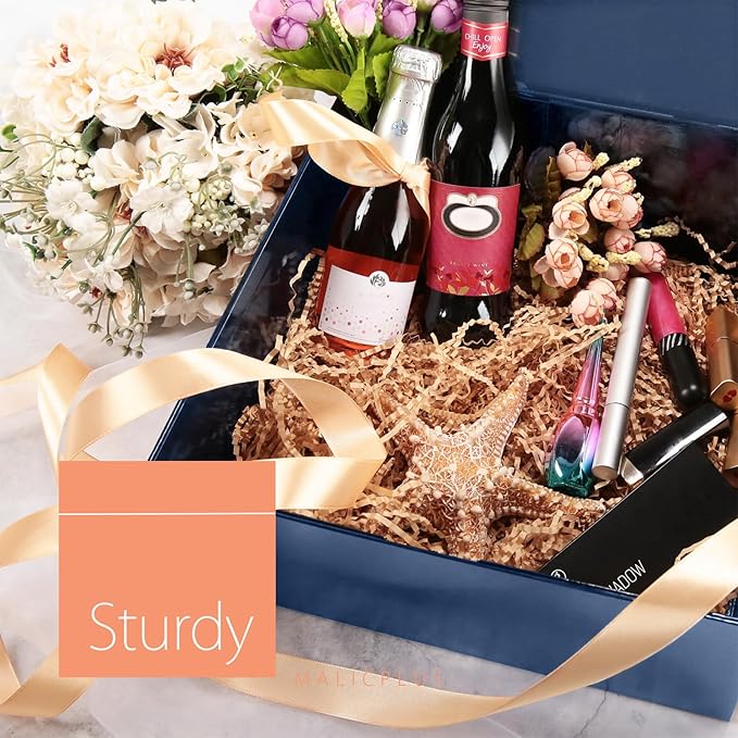 Gift Box with Lid 9x9x3.4 Inches, Navy Blue Groomsman Proposal Box with Magnetic Closure for All Occasion (Glossy Navy Blue)