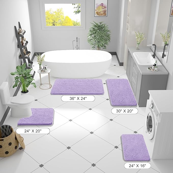 OLANLY Bathroom Rugs 59x20, Extra Soft Absorbent Chenille Bath Rugs, Rubber Backing Quick Dry, Machine Washable Bath Mats for Bathroom Floor, Tub and Shower, Home Decor Accessories, Lavender