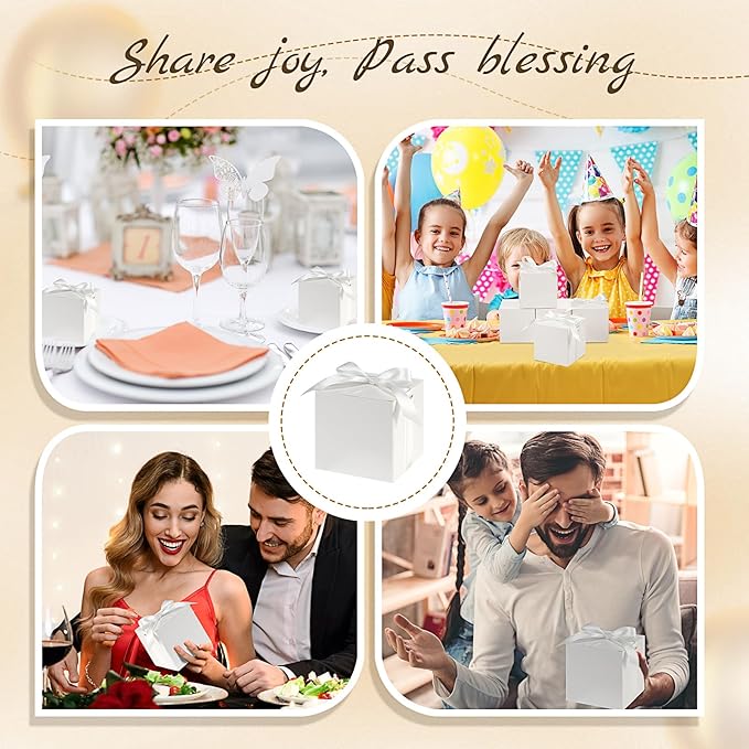 48 Pcs Christmas Gift Boxes with Ribbon Small Party Favor Boxes with Lids Mini Treat Candy Container for Wedding, Party, Birthday, Valentine's Day and More(White,4 Inch)