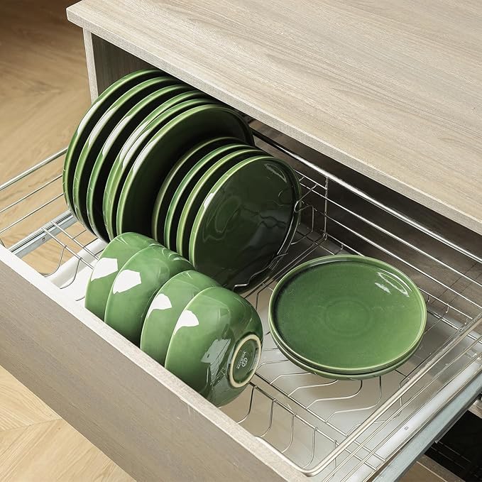 Vicrays Ceramic 12 Pieces Dinnerware Set - Dinner Plates Salad Plates Cereal Bowls Set Service for 4 - Scratch Resistant Microwave Oven Dishwasher Safe - Green