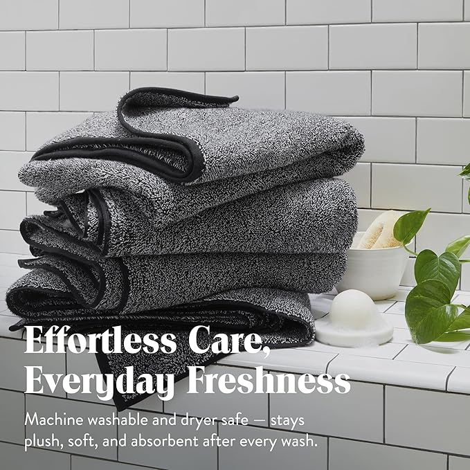 Brooklinen Super-Plush Turkish Cotton Washcloths Set of 2 Cotton, 820 GSM, Highly Absorbent, Machine Washable, Perfect for Home & Bathroom (13" x 13", Marled Black)