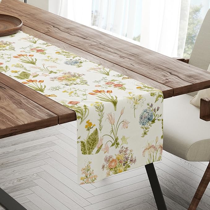 Floral Table Runner, Modern Art Farmhouse Runners 13x72 Inches Long for Dining Tables Decor, Cottagecore Style, Party and Home Decoration