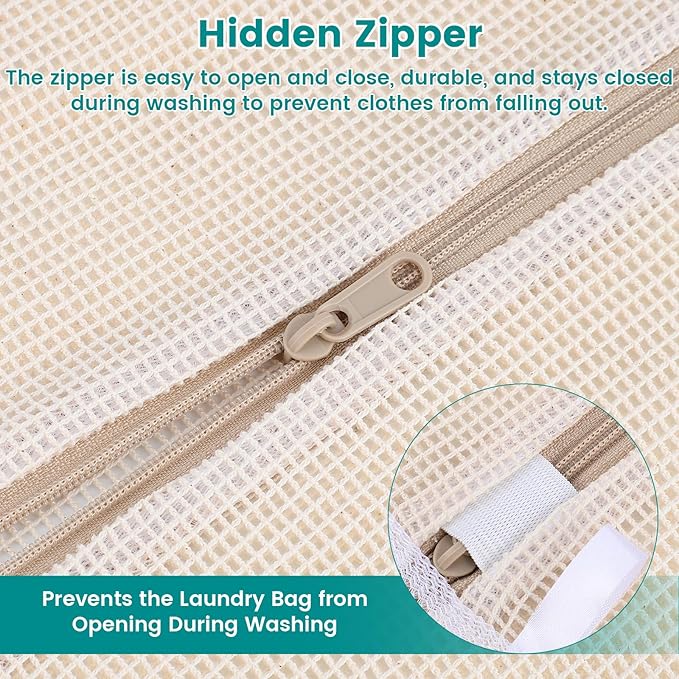 4Pcs Durable Cotton Mesh Laundry Bags for Delicates, 12×16inch Breathable Laundry Mesh Wash Bags with Sturdy Zipper for Delicates, Clothes, Pants, Underwear, Bra, Socks (M)