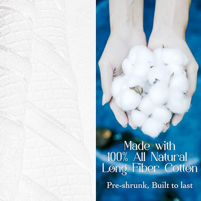 Premium Towel Set: Super absorbent, quick-drying, soft, plush. Features hanging loop, fade-resistant, eco & skin-friendly dyes. Luxury dobby design for bath or spa. (white, Bath Towel Set of 4)