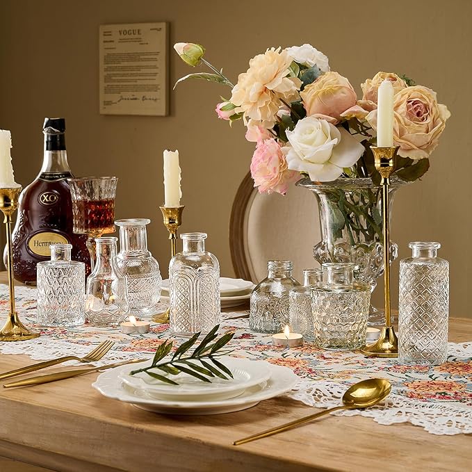 Glass Bud Vase Set of 24 Pcs Small Minimalist Vases for Flowers, Vintage Rustic Home Decor for Table Centerpiece Wedding Party, Modern Clear Aromatherapy Bottle for Living Room Bedroom