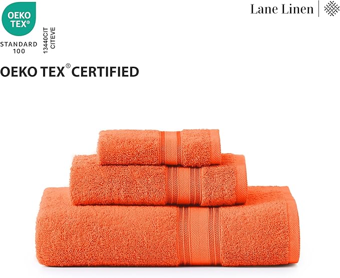 LANE LINEN Luxury Bath Towel Set of 18 – 100% Ring-Spun Cotton, 6 Bath Towels, 6 Hand Towel & 6 Washcloths, Zero Twist, Remains Soft & Absorbent Even After Multiple Washes, Quick Dry - Tiger Lily