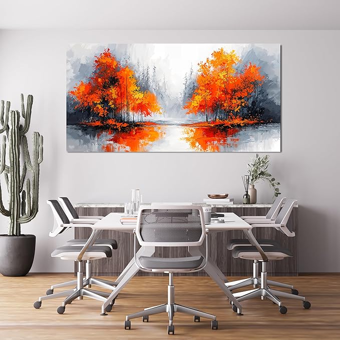 Canvas Wall Art Decor Modern Large Wall Art for Living Room Canvas Art Wall Decorations Fall Orange Artwork for Walls Oversized Black and White Wall Art Prints Bedroom Office Home Decor 29" X 58"