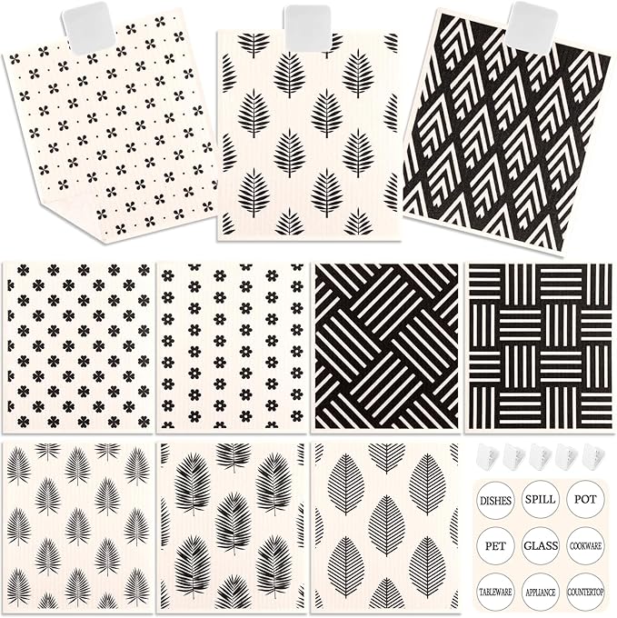 Lucomb 10 Pack Swedish Dish Cloths Reusable for Kitchen, Super Absorbent Kitchen Dishcloth Decorative, Quick Drying Cleaning Cloths Replace Paper Towels for Washing Dishes