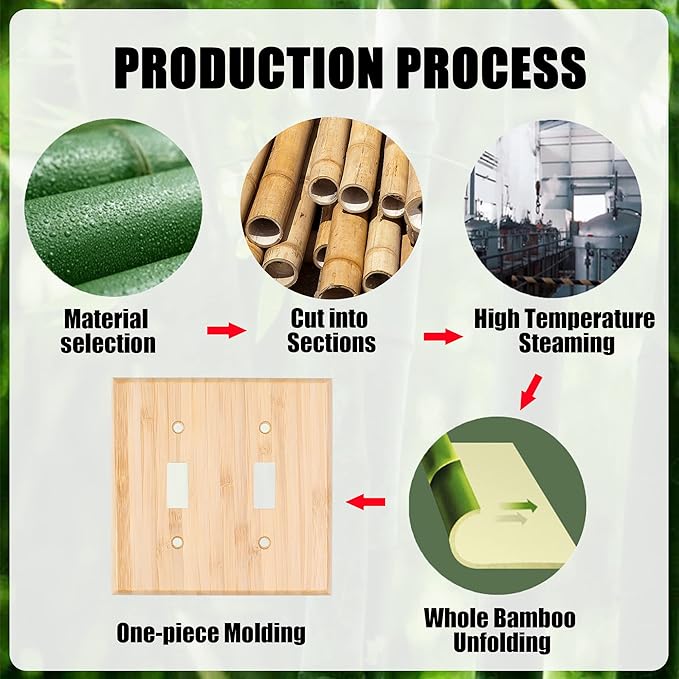 Raw Wood Light Switch Cover Decorative Duplex Toggle 4.5" x 4.5" Bamboo Wall Plate Quality Light Switch Plate Cover for Bedroom Kitchen Home Decor (Double Toggle)