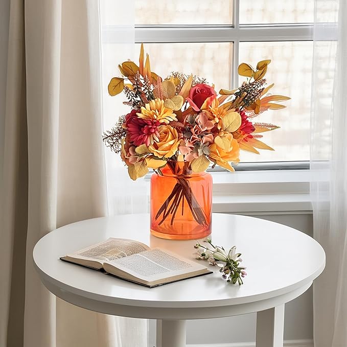 BLOFLO Orange Glass Vase, 7 Inch Large Glass Vase for Flowers, Modern Thick Glass Flower Vases for Centerpieces, Decorative Glass Cylinder Hydroponic Vase for Wedding, Home, Office (Orange, 7Inch)