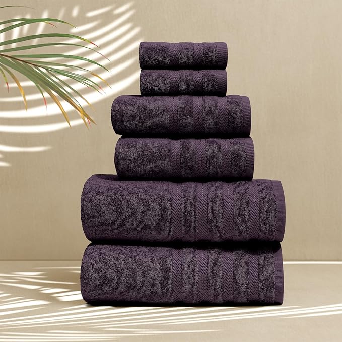 Hearth & Harbor Bath Towels for Bathroom - 100% Ring Spun Cotton Luxury Bathroom Towels - Soft & Highly Absorbent Bath Towels Set, 6 Piece Set, Purple