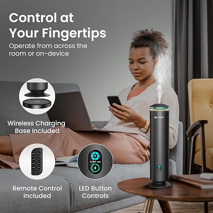 MajesticMist Rechargeable - Aluminum Waterless Essential Oil Diffuser with Wireless Charging, Quiet Aroma Diffuser, Scent Diffusers for Home, Room & Hotel, Remote Control, USB-C, 1000sq.ft