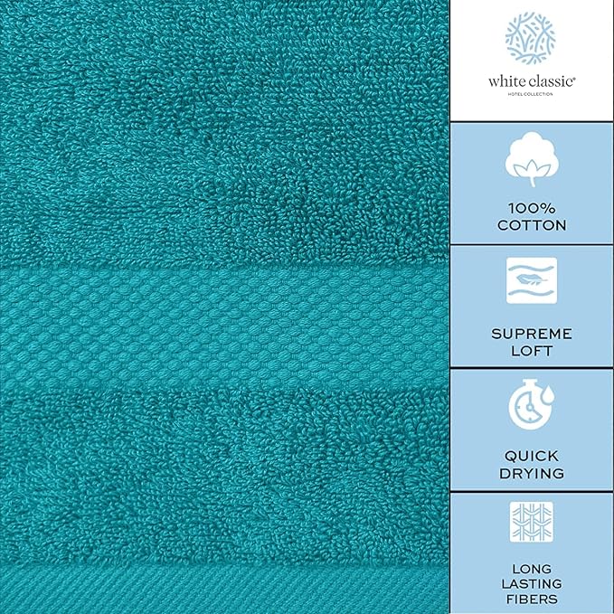 White Classic Luxury Bath Towels Set of 4 Large - 700 GSM Cotton Ultra Soft Bath Towels 27x54 | Highly Absorbent and Quick Dry | Hotel Towels for Bathroom Luxury, Plush Shower Towels, Aqua