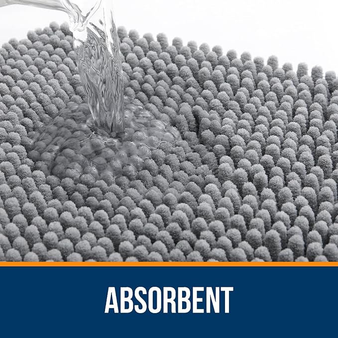 OLANLY Bathroom Rugs 59x20, Extra Soft Absorbent Chenille Bath Rugs, Rubber Backing Quick Dry, Machine Washable Bath Mats for Bathroom Floor, Tub and Shower, Home Decor Accessories, Grey