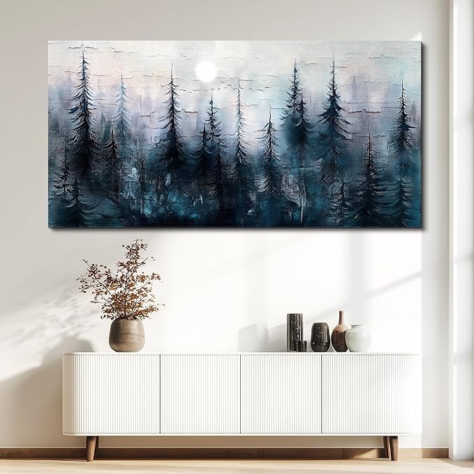 Canvas Wall Art for Living Room Large Wall Decor for Office Bedroom Decoration Foggy Forest Landscape Picture Black and White Painting Artwork Wall Mural Aesthetic Home Decor 30"X60"