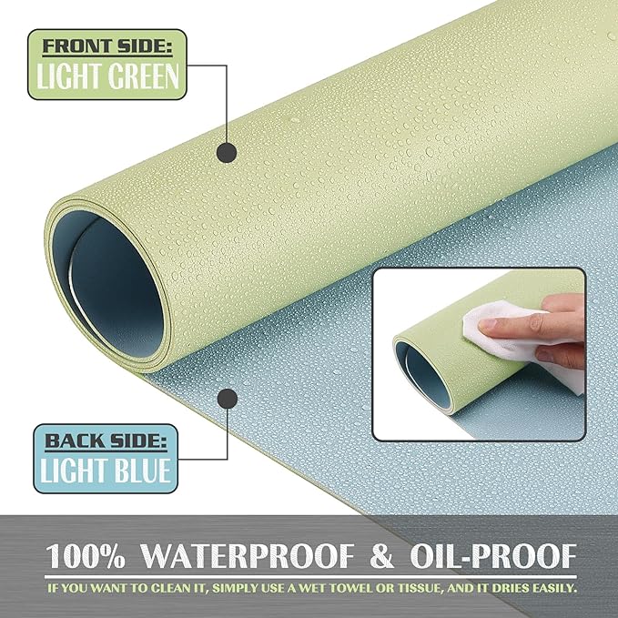 K KNODEL Small Office Leather Desk Mat, Mouse and Keyboard Pad, Computer and Laptop Mat, Desktop Protector and Cover, Writing Pad and Blotter (23.6"x13.8", Light Green)