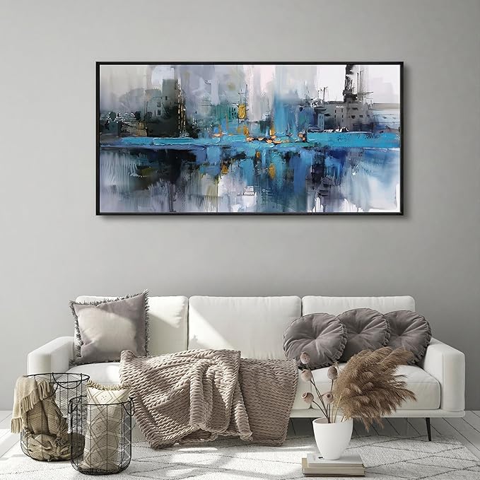 yiijeah Living Room Wall Art - Large Picture Wall Decor for Bedroom Canvas Frame Abstract Grey Modern Farmhouse Paintings Wall Hangings for Home Decorations