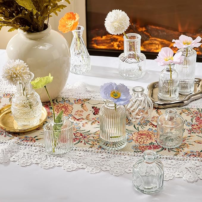 Glass Bud Vase Set of 33 Pcs Small Minimalist Vases for Flowers, Vintage Rustic Home Decor for Table Centerpiece Wedding Party, Modern Clear Aromatherapy Bottle for Living Room Bedroom