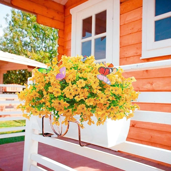 20 Bundles Artificial Flowers for Outdoors‌ with 6 Faux Butterflies, UV Resistant Fake Flowers‌ with Eucalyptus Leaves, Artificial Plants Outdoor‌ for Patio Garden Porch Home Decor (Yellow)