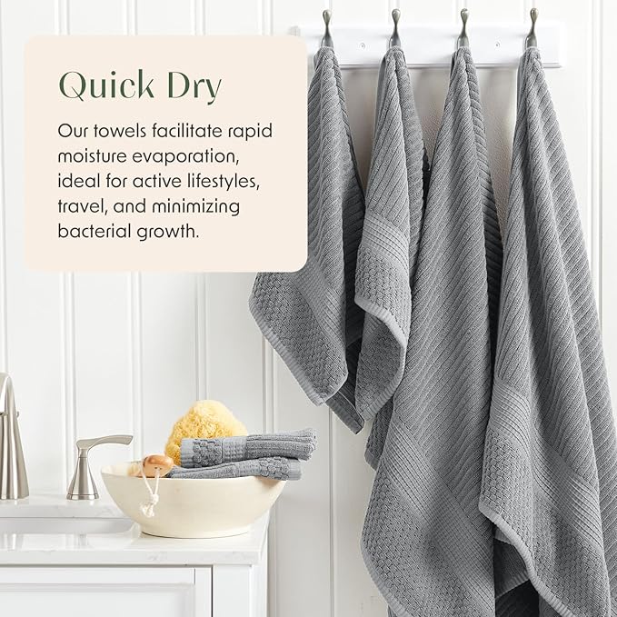 Springtree Home 100% Cotton Bath Towel Set 6 Piece Set | Super Soft & Absorbent Quick-Dry 2 Bath Towels 2 Hand Towels & 2 Washcloths |Textured and Durable Cotton | Krista Collection (Ultimate Grey)