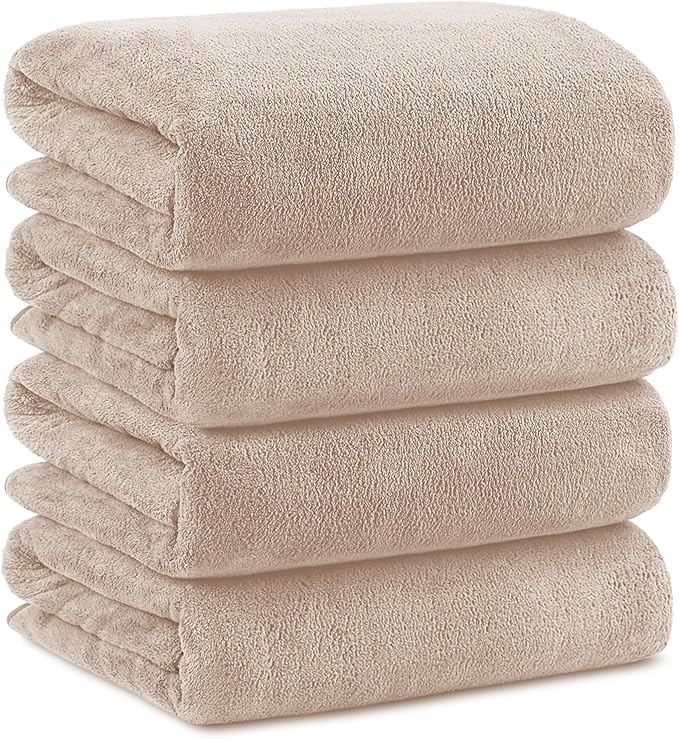 Orighty Microfiber Bath Towels Pack of 4(27'' x 54'') - Soft Feel, Highly Absorbent, Quick Drying for Body, Sport, Yoga, SPA, Fitness - Brown
